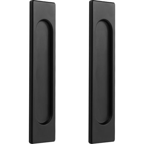 2 Poignées de Porte Coulissante Noir, Angle Droit Autocollantes, Alliage Aluminium Mat, Sans Perçage, 148mm, pour Portes de Grange, Fenêtres et Armoires