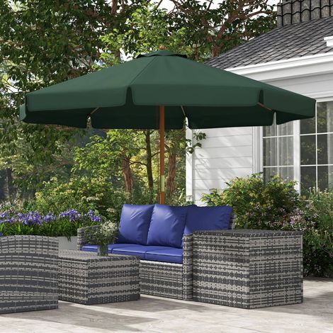 Sombrilla de jardín con doble toldo, fabricada en bambú y poliéster, Ø325x250 cm, verde.