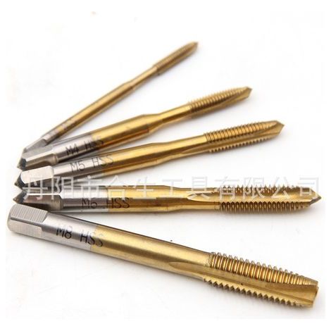5pcs Straight Flute Taps, HSS Steel Metric Threading Machine Taps with Titanium Coating Tool (1/5)