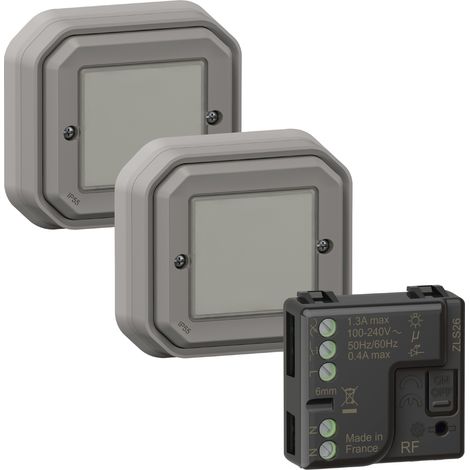 Legrand – Prêt-à-poser connectable Plexo – 2 commandes sans fils – 1 micro-module ON/OFF 300W – Installation sans configuration – Enjoliveurs gris (1/2)