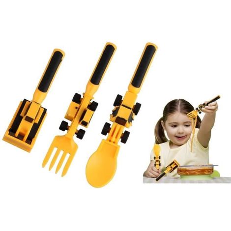 Couverts pour Enfants Bulldozer, Couverts Bulldozer Pelleteuse, Set de 3 Couverts Enfant, Creatively Kids Dining Tool Se (1/4)