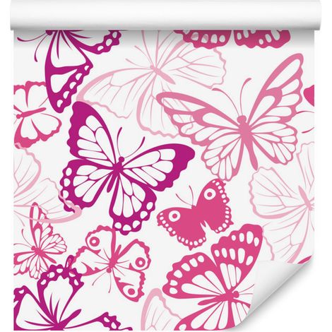 Papier peint papillons roses et violets pour salon et chambre 50x1000 cm (1/5)