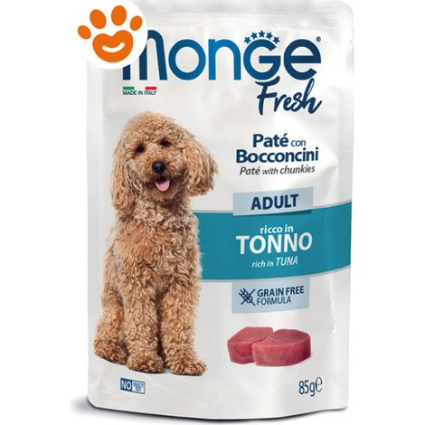 Monge Fresh Dog Adult Patè con Bocconcini ricco in Tonno - Bustina 85 Gr - Cibo Umido Cani