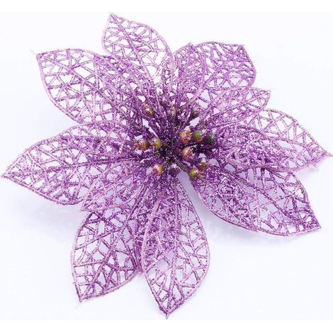 Fleur Artificielle - Fleur De Noël En Plastique Avec Paillettes - Diamètre 15 Cm - Pour Arbre De Noël Guirlande Couronne De L'Avent Décoration De Fête - Lot De 20 (1/5)