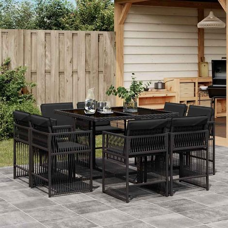 vidaXL 9 Piece Garden Dining Set with Cushions Black Poly Rattan (1/5)