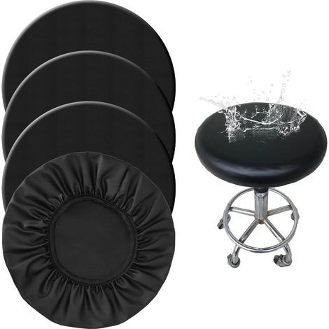 4 Pièces Housse Tabouret de Travail PU Pivotant, 30-36cm Housses de Tabouret à roulettes Imperméable Cuir, Housse Tabouret Noir à Haute Elasticité, pour Chaise Esthetique, Coiffure, Bureau (1/5)