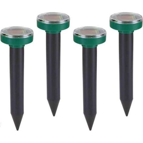 Set aus 4 solarbetriebenen Ultraschall-Abwehrgeräten IP65 - Gegen Maulwürfe und Wühlmäuse - Für Garten und Hof.