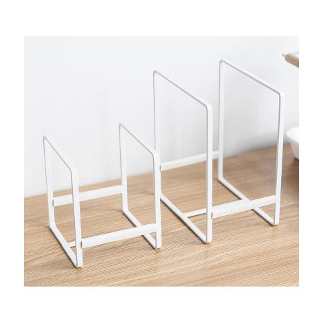 SHINING HOUSE Lot de 2Support Assiette, Rangement Assiettes Placard, Métal Porte Assiette, Rangement Couvercle Casserole avec Poignée, Rangement Couvercle, Range Assiette Placard (white)
