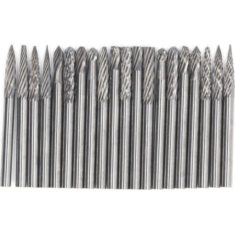 Jeu de fraises en carbure de tungstène, 20 pièces, mèche de coupe, fraise en bout conique, simple et Double motif, tige de 1/8 pouces (1/5)