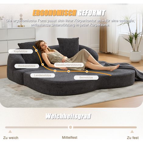 Canapé-lit transformable 2-en-1 pour deux personnes, livré avec deux coussins, revêtement en tissu Polyester gris foncé (1/4)