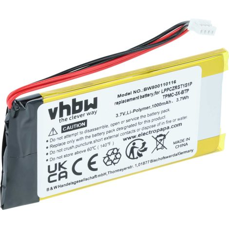 vhbw Akku kompatibel mit Crestron Prodigy PTX3, MTX-3, TPMC-3X Touchpanel Fernbedienung Remote Control (1000 mAh, 3,7 V, Li-Polymer)