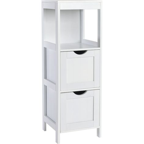 SVITA LINTU Badregal Standregal Badezimmerschrank Schubladen Holzoptik Weiß