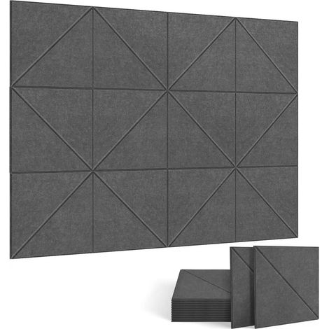 Lot de 12 panneaux acoustiques auto-adhésifs, rembourrage insonorisant en polyester, panneaux muraux insonorisants haute densité, 30 x 30 x 1 cm, gris (1/5)