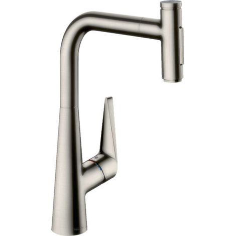 Hansgrohe Talis Select M51 - Grifo de fregadero con ducha extraíble, aspecto de acero inoxidable 72823800 (1/2)