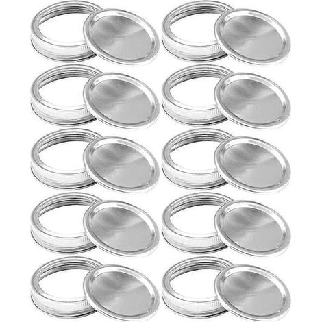 Lot de 10 couvercles pour bocaux Mason à large ouverture, argentés, 86 mm (1/5)