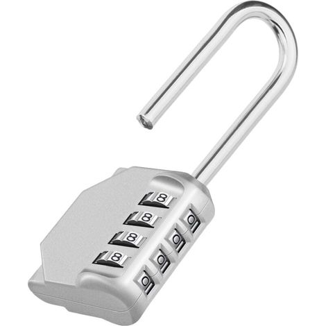 Cadenas Longue Anse, 4 Chiffre Numero Cadenas Code Casier, Cadenas à Code Longue anse Pour Casier Pour Gym, Vestiaire, College, Scolaire Armoire, Escape Game (1 Pièce, Argent) (1/4)