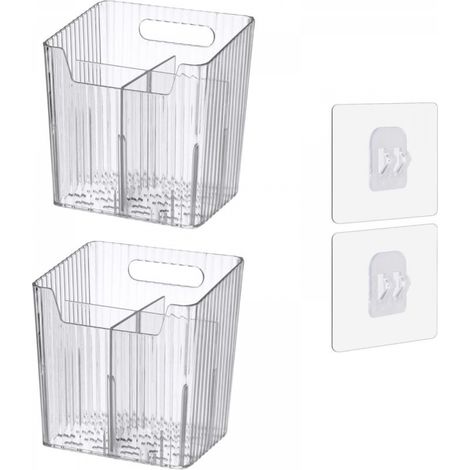 Lot de 2 bacs de rangement muraux pour douche, étagères de salle de bain, bac adhésif suspendu pour salle de bain,transparent (1/5)