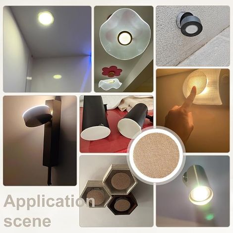 5 x Linen Lampshades 90 mm Flat Round Linen Shade Cover Lamp Diffuser Light with 50 Stickers for Living Room, Bedroom, Playroom, Studio, Office, Burlywood Colour (1/4)