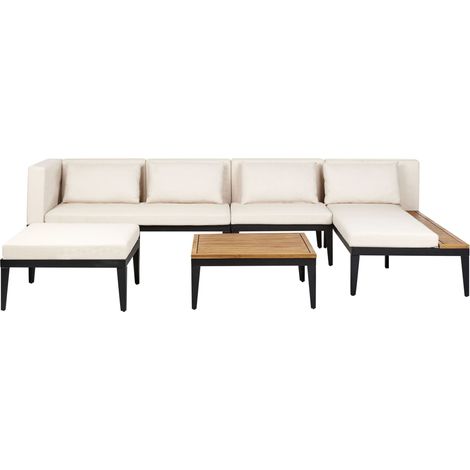 Canapé d'Angle à Gauche en Bois d'Acacia Certifié 4 Places avec Table Basse et Ottoman Coussins Beige Clair Bracciano (1/5)