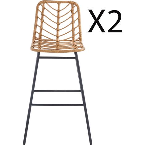Lot de 2 tabourets hauts en polyéthylène coloris naturel, pieds en métal noir - Longueur 41 x profondeur 54 x hauteur 102 cm -PEGANE- (1/5)
