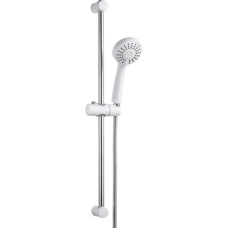 Colonne de Douche sans Mitigeur Barre Douche en Acier Inoxydable de 70 cm avec Flexible de 1.6 m Pommeau de Douche (3 Modes 100 mm) et Support Ensemble de Douche pour Salle de Bain Blanc (1/5)