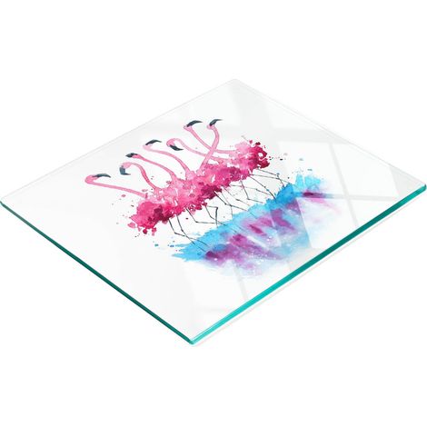 Tabla de cortar de cristal para cocina con estampado decorativo de flamencos, 60x52 cm. (1/5)