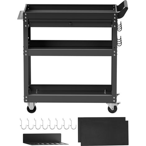 Chariot à outils 4 tiroirs, 350 lbs, avec roulettes et panneau perforé, rangement verrouillable pour garage et atelier, noir. (1/5)