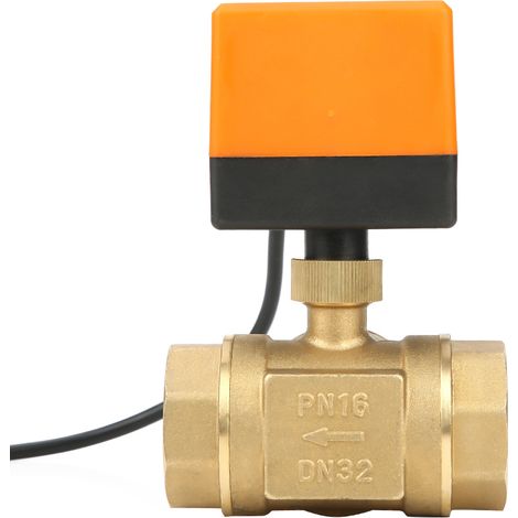 Vanne à bille motorisée 3 voies DN32 en laiton pour système de climatisation, commande électrique DC 24V (1/5)