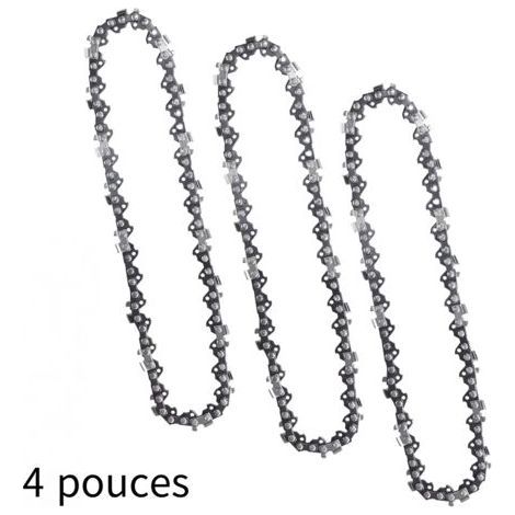 Pack de 3 chaînes de tronçonneuse 4 pouces – 28 maillons – Acier allié – Faible recul et vibrations – Pour mini tronçonneuses (1/5)