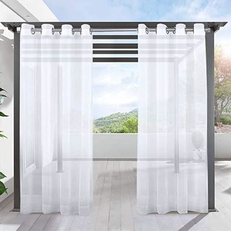 2 Sets wasserdichte Netz-Patio-Vorhänge mit Ösen, 137 cm x 274 cm (weiß)