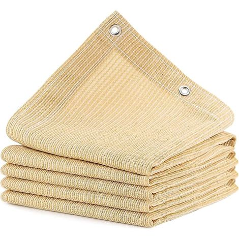 Voile d'ombrage rectangulaire (4 x 4 m) en toile HDPE 95 % anti-UV, avec cordes et attaches, idéale pour jardin, terrasse, balcon, camping et pergola. (1/2)