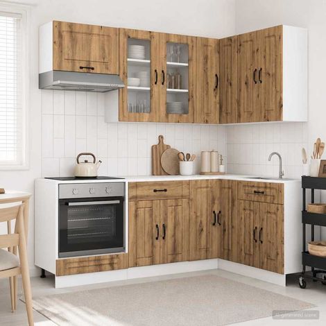 Ensemble de meubles de cuisine 8 pièces en bois d’ingénierie chêne artisanal avec pieds réglables - PANGIVO (1/5)