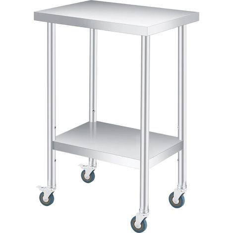 Table de Travail en Inox 61x46cm avec Roulettes et Étagère Réglable, Plan de Travail Robuste pour Cuisine et Garage (1/5)