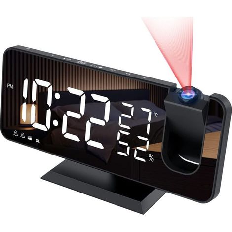 Projector Radio Alarm Clock, Digital Clock, USB Radio Alarm Clock with Dual Alarms and 7" LED Mirror Screen, Snooze, 4 Brightness Levels, 12/24 Hours, 15 Volumes, for Home and Office (1/5)