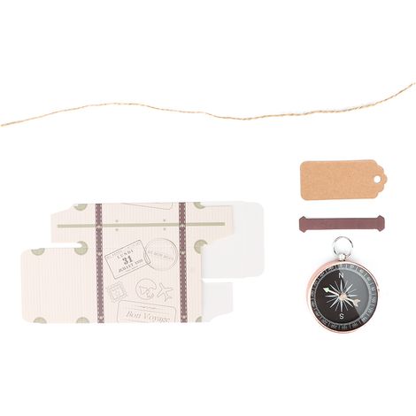 Lot de 20 boîtes cadeaux mariage avec boussole et étiquettes kraft, décorations faveurs voyage, teinte or rosé (1/5)
