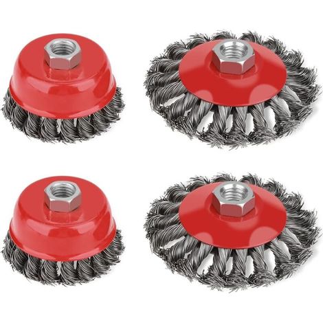 YMYNY 4-teiliges Stahldrahtbürsten-Set mit rotierendem Rad, gedrehter Knoten, flache Radbürste für elektrische Winkelschleifer, Rotationsmaschine, Drahtbürste für Winkelschleifer (1/4)
