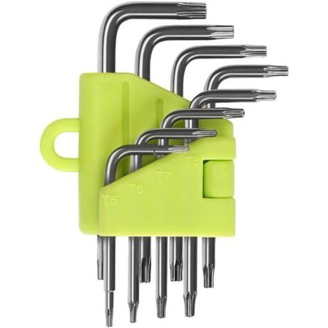 Clés Torx Coudée, Kit de 8 Pièces Clés Allen, Tournevis Etoile T5 T6 T7 T8 T9 T10 T15 T20, Ensembles de Clés Outillage à Main Hexagonales