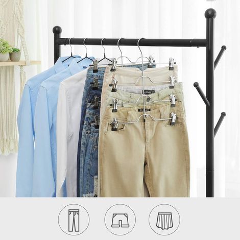MINKUROW Perchas Para Pantalones Con Clips, Juego De 3, Perchas De Metal, 4 Niveles, 8 Clips Desmontables Antideslizantes, Para Faldas, Vaqueros, Toallas, Pantalones Cortos, 32 Cm De Longitud, Plata Y (1/4)