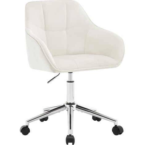 Sedia da ufficio girevole in velluto bianco crema con altezza regolabile e base in metallo MODENUIT (1/5)
