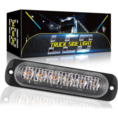 Clignotant Avertisseur Ultra Mince 6 LED 18W - Blanc Uni, 16 Modes Clignotant/Allumé, 12-24V, IP65 Étanche, pour Moto/Pick-Up/4x4/Véhicule Universel(4pcs) (1/4)