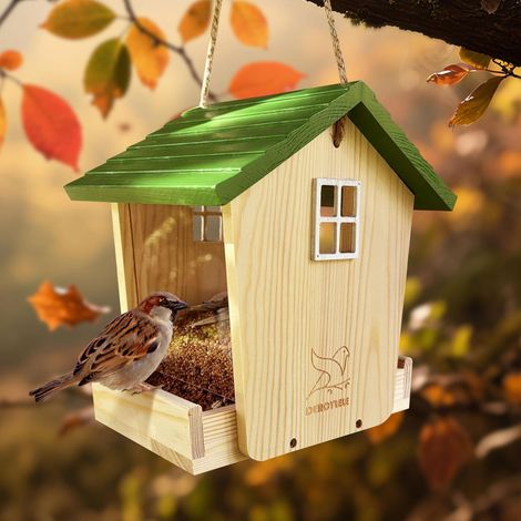 Vogelfutterhaus zum Aufhängen aus Holz mit großer Kapazität, wetterfest