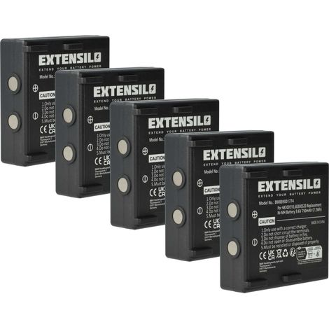 EXTENSILO 5x batería reemplaza Abitron KH68300520.A, NM19HB, RHE9608KY para mando a distancia industrial (750 mAh, 9,6 V, NiMH) - negro