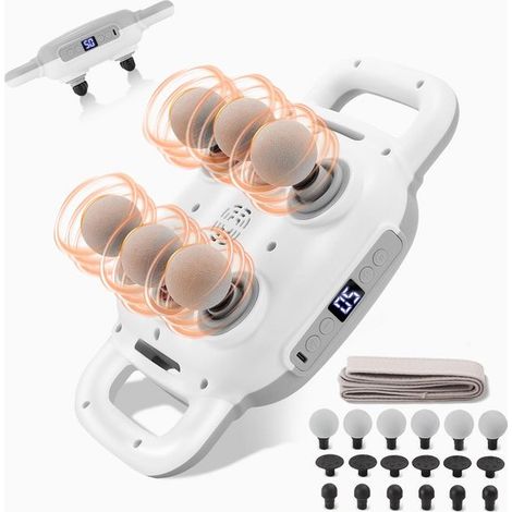 Esta potente pistola de masaje viene con 6 cabezales de masaje y es adecuada para masajes de tejido profundo y recuperación muscular. (1/5)