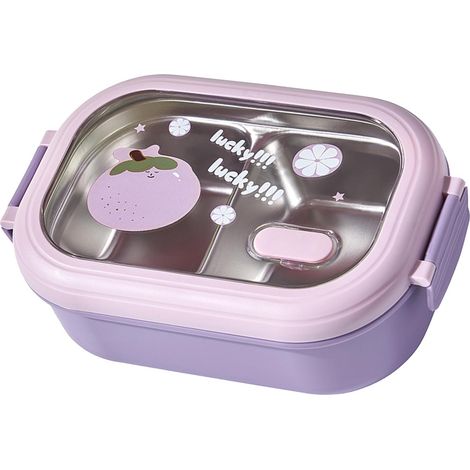 Neue isolierte Lunchbox für Schüler, Lunchbox aus Edelstahl im Cafeteria-Stil mit Fächern, tragbare Lunchbox mit Fächern für Büroangestellte, lila. (1/5)