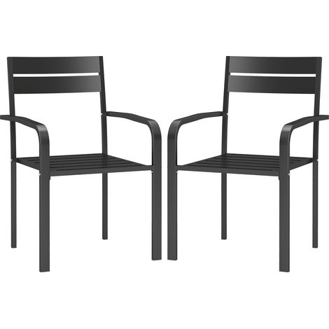 Lot de 2 chaises de jardin empilables avec accoudoirs, aluminium gris foncé, 56 x 58 x 83 cm