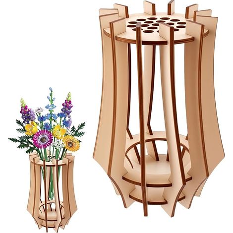 Jarrón Puzzle De Madera, Florero Rompecabezas De Maderas, Jarrón De Maderas 3D, Para Decoración Escritorio, Amantes Flores (1/5)