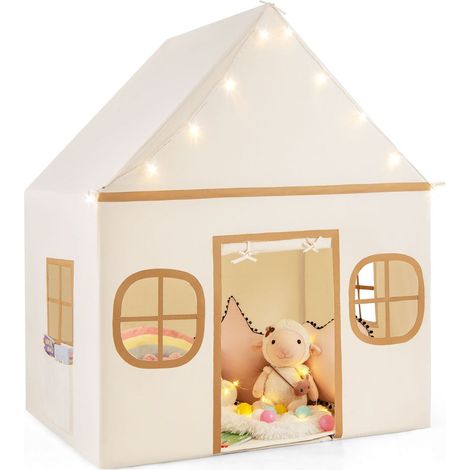 Tente de jeu pour enfants 120 x 101 x 143 cm avec système d'étoiles lumineuses ambiance cosy en coton polyester beige