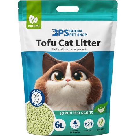 Arena para gatos de tofu, fibra de guisante natural, biodegradable, verde. (1/2)