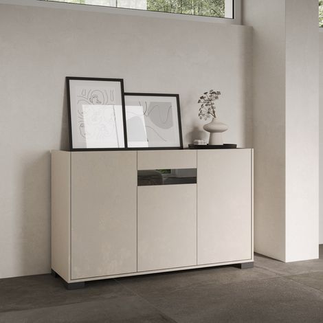 Madia in legno Grigio ROJAS a 3 ante con inserto in vetro Fume' 130 cm (1/4)