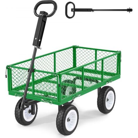 Carro de Jardín con Ruedas, Carro de Mano Capacidad Máxima 408 kg, Acero Reforzado con Neumáticos, Asa Ajustable, Paneles Laterales Desmontables para Exterior Transporte de Carga Pesada, Verde (1/5)